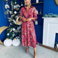 Isabella Foiled Print Tie Front Midi Dress Pink PRE ORDER Arriving 12 Dec