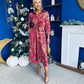 Isabella Foiled Print Tie Front Midi Dress Pink PRE ORDER Arriving 12 Dec