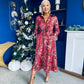 Isabella Foiled Print Tie Front Midi Dress Pink PRE ORDER Arriving 12 Dec