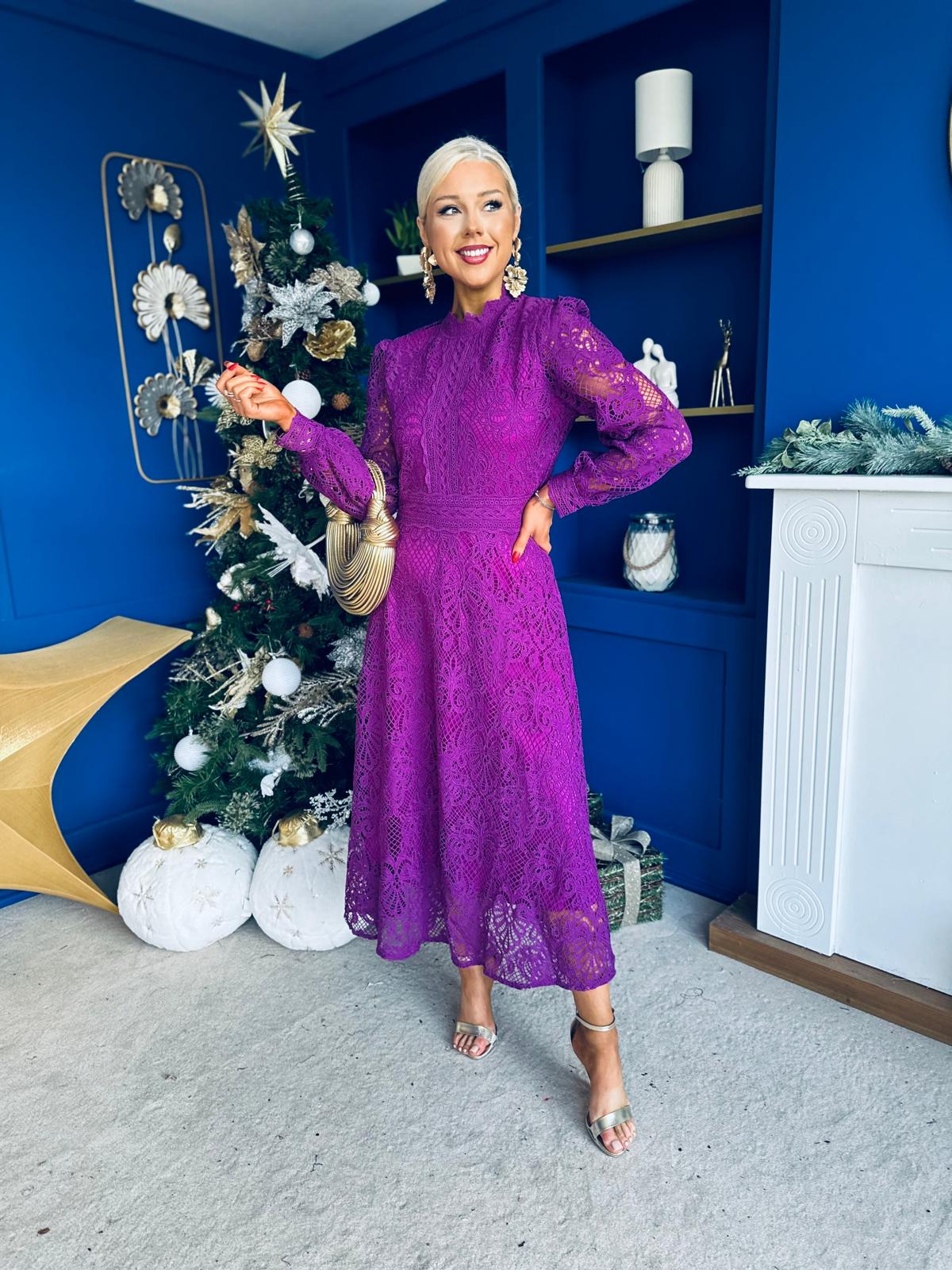 Caitlin Crochet Derail Midi Dress Purple