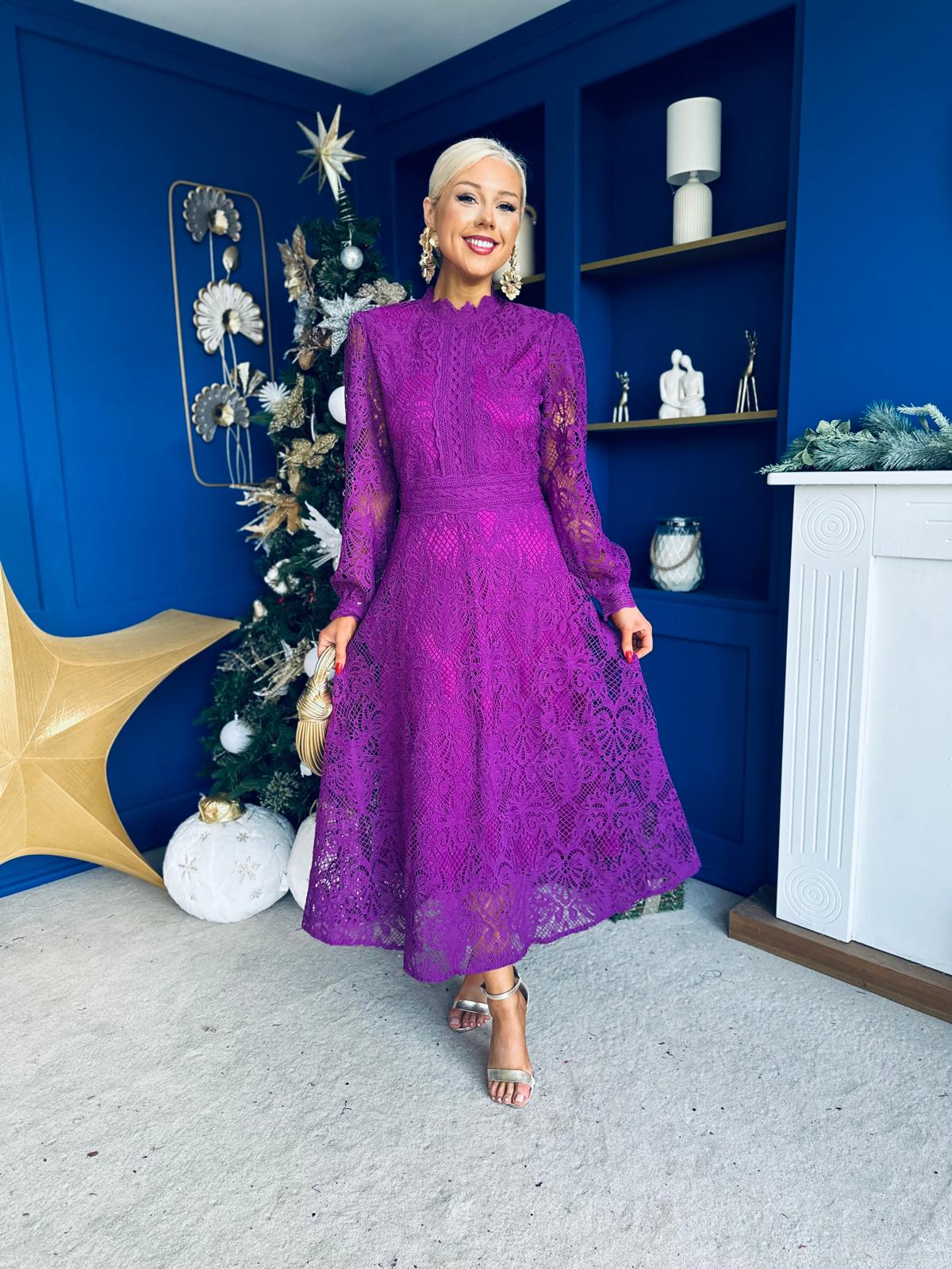 Caitlin Crochet Derail Midi Dress Purple