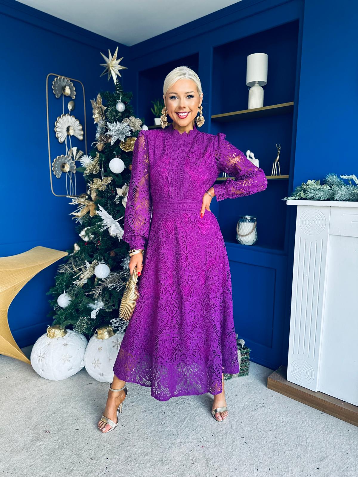 Caitlin Crochet Derail Midi Dress Purple