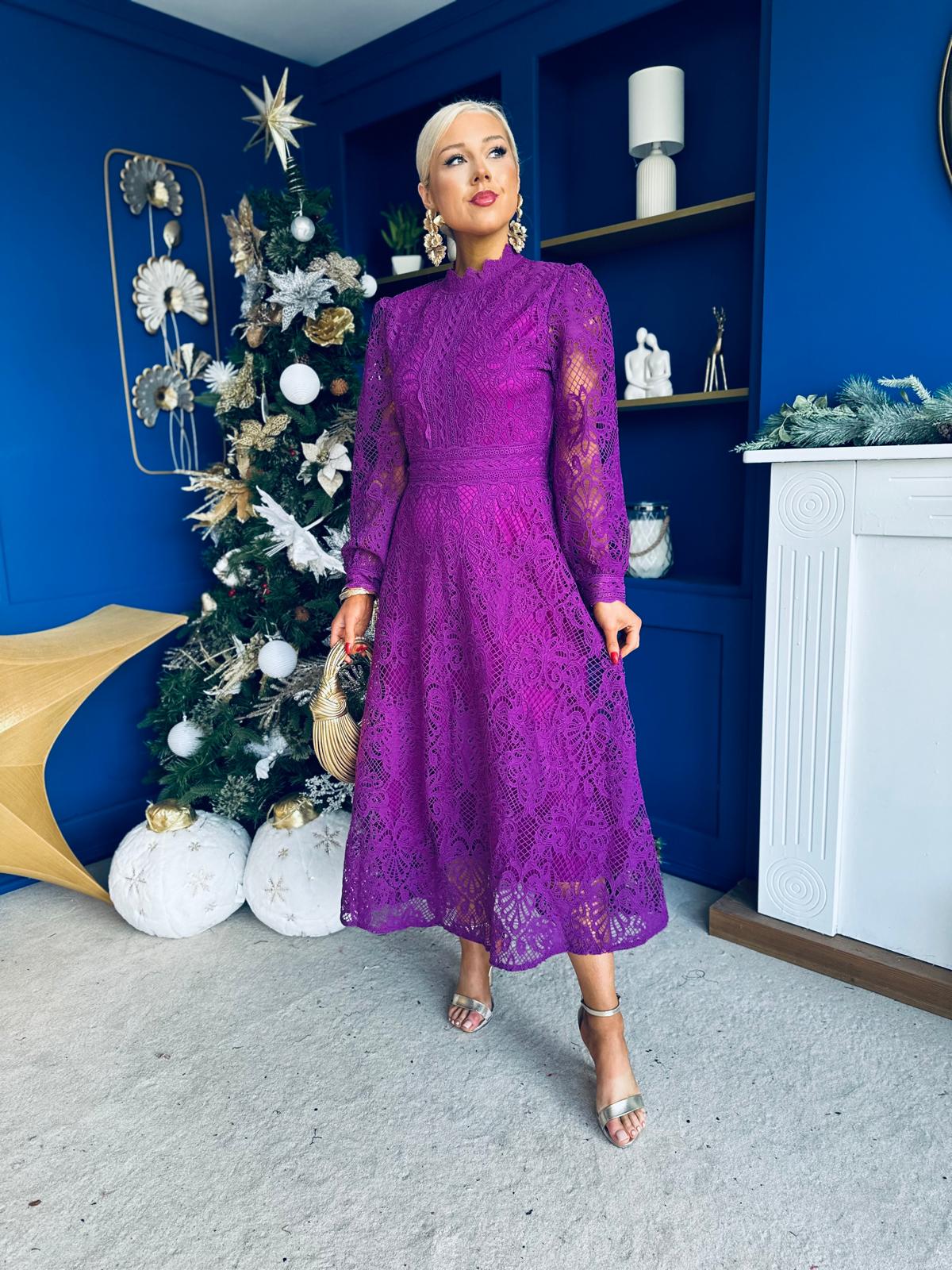 Caitlin Crochet Derail Midi Dress Purple