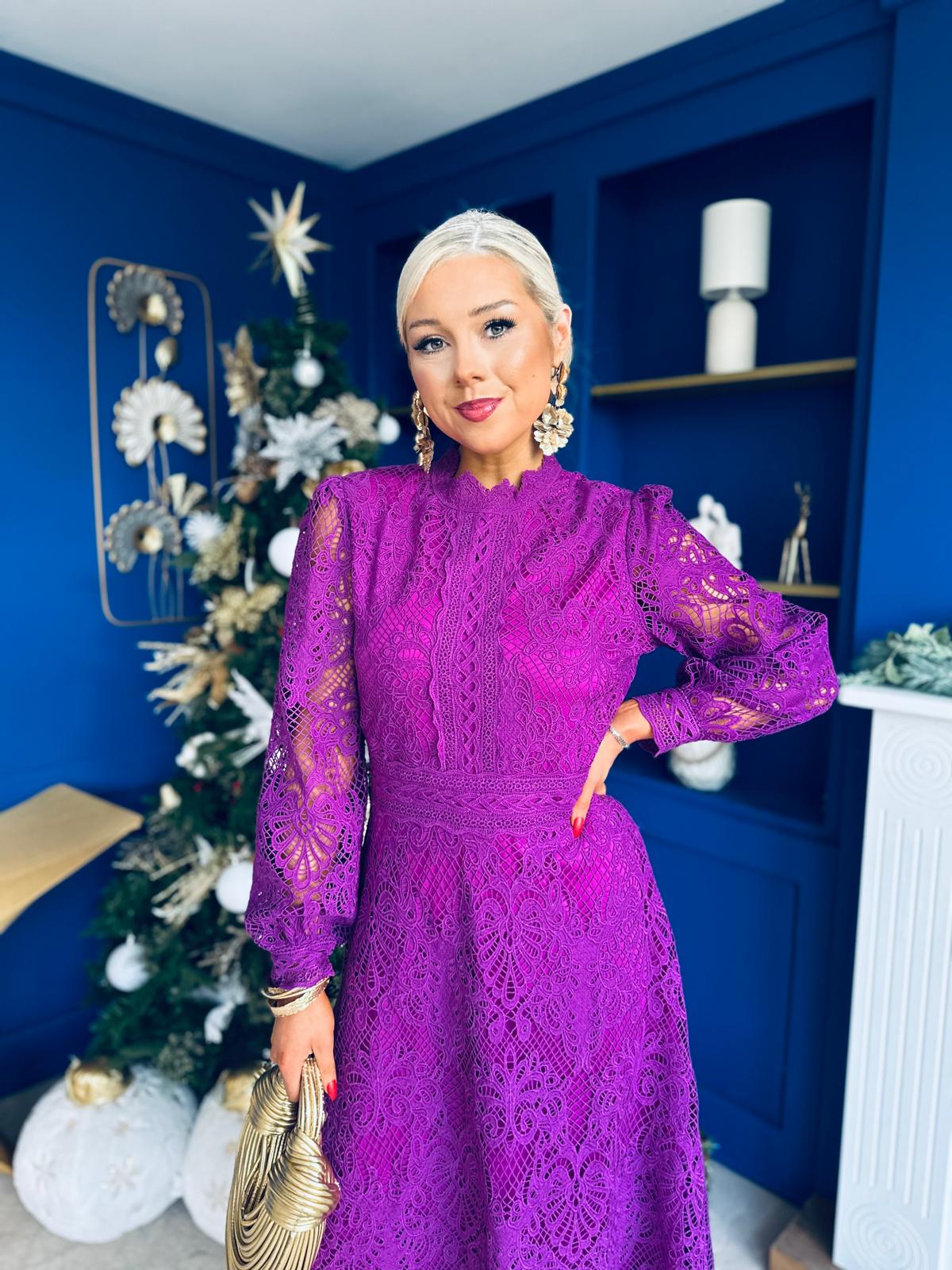 Caitlin Crochet Derail Midi Dress Purple