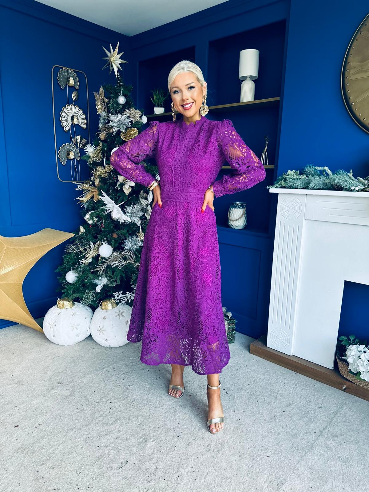 Caitlin Crochet Derail Midi Dress Purple