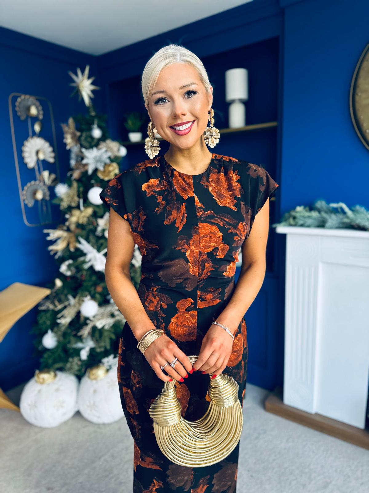 Terri Ruched Waist Short Sleeve Orange Midi Dress