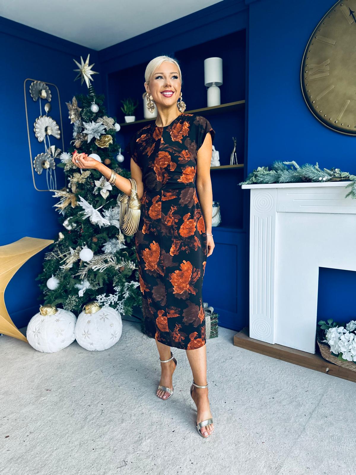 Terri Ruched Waist Short Sleeve Orange Midi Dress