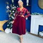 Alice Embroidered Velvet Midi Dress In Wine