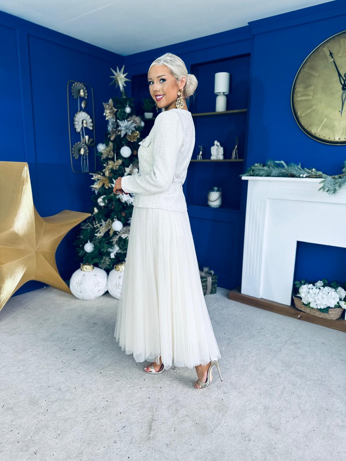 Elizabeth Tweed With Sequin Jacket Cream PRE ORDER Arriving 11 Dec