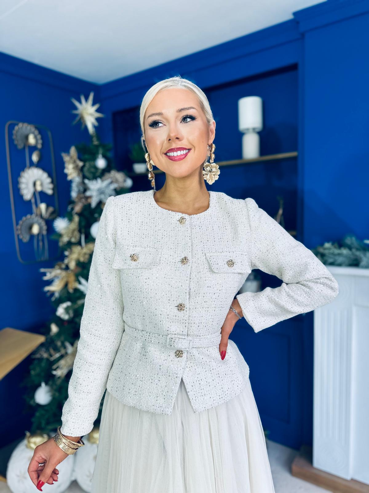 Elizabeth Tweed With Sequin Jacket Cream PRE ORDER Arriving 11 Dec