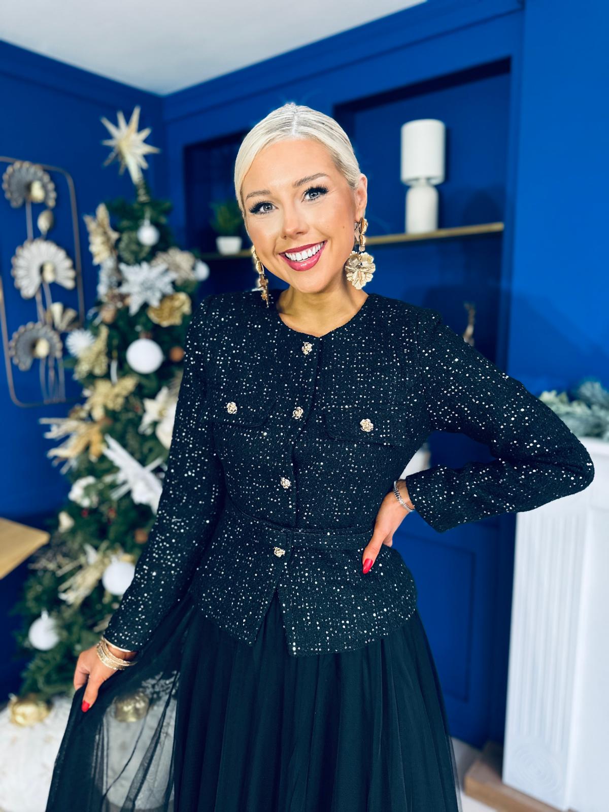 Elizabeth Tweed With Sequin Jacket Black PRE ORDER Arriving 11 Dec