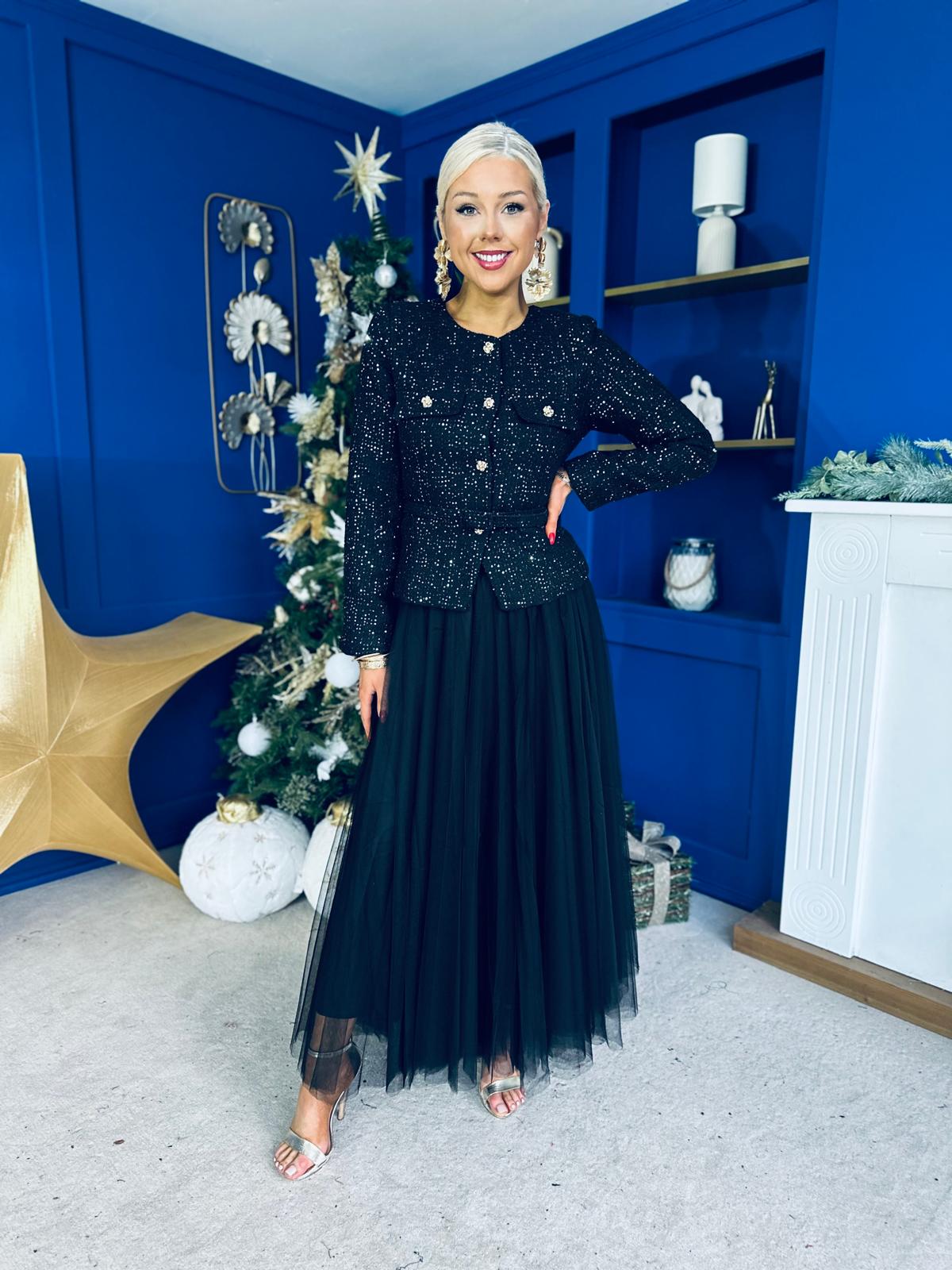 Elizabeth Tweed With Sequin Jacket Black PRE ORDER Arriving 11 Dec