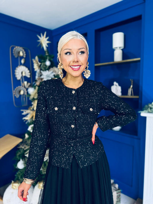 Elizabeth Tweed With Sequin Jacket Black