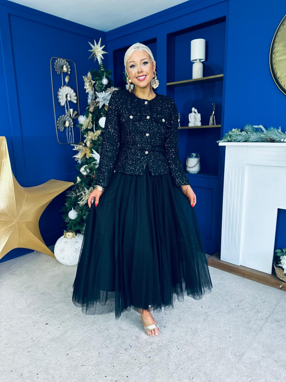 Elizabeth Tweed With Sequin Jacket Black PRE ORDER Arriving 11 Dec