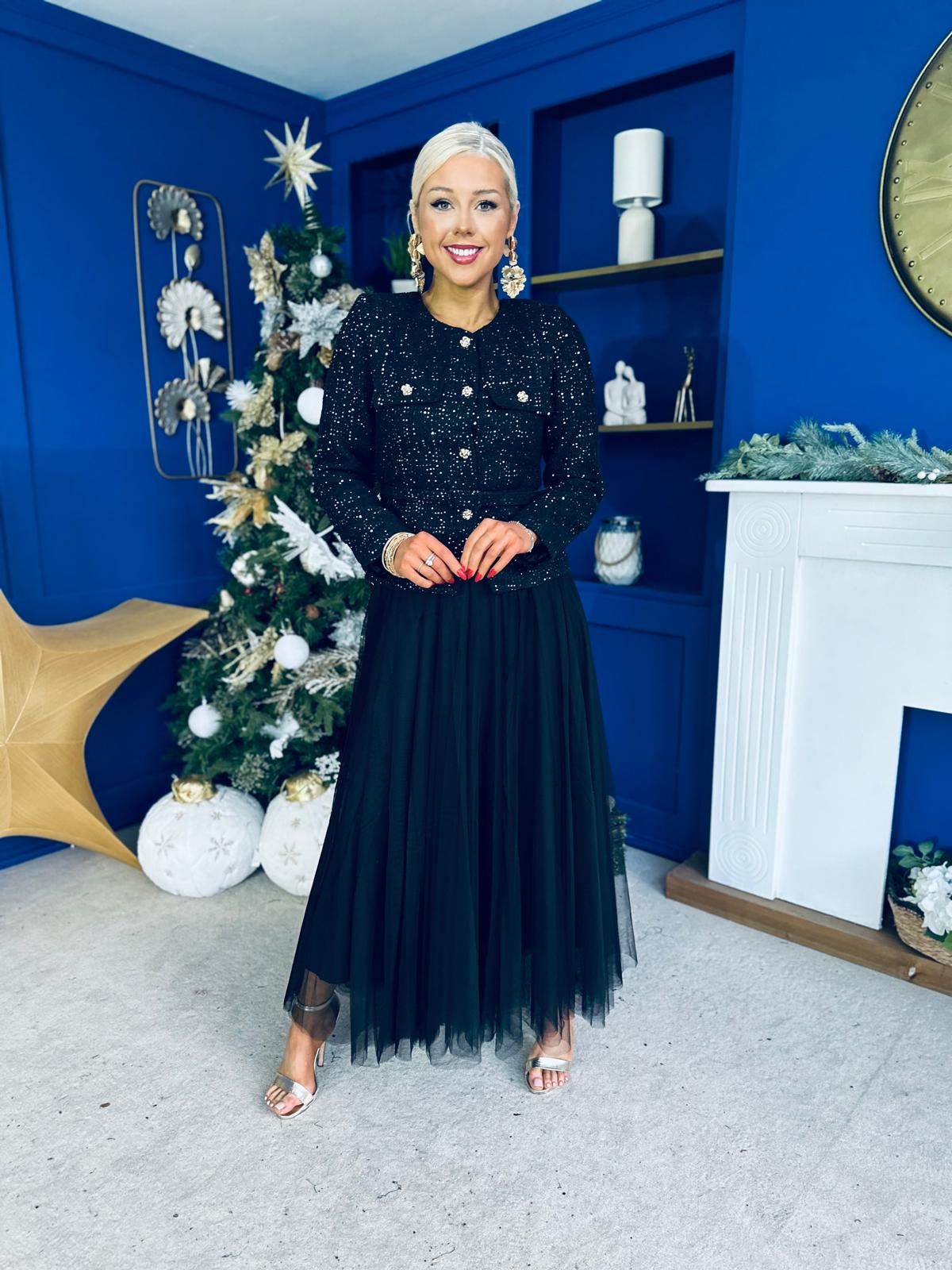 Elizabeth Tweed With Sequin Jacket Black PRE ORDER Arriving 11 Dec