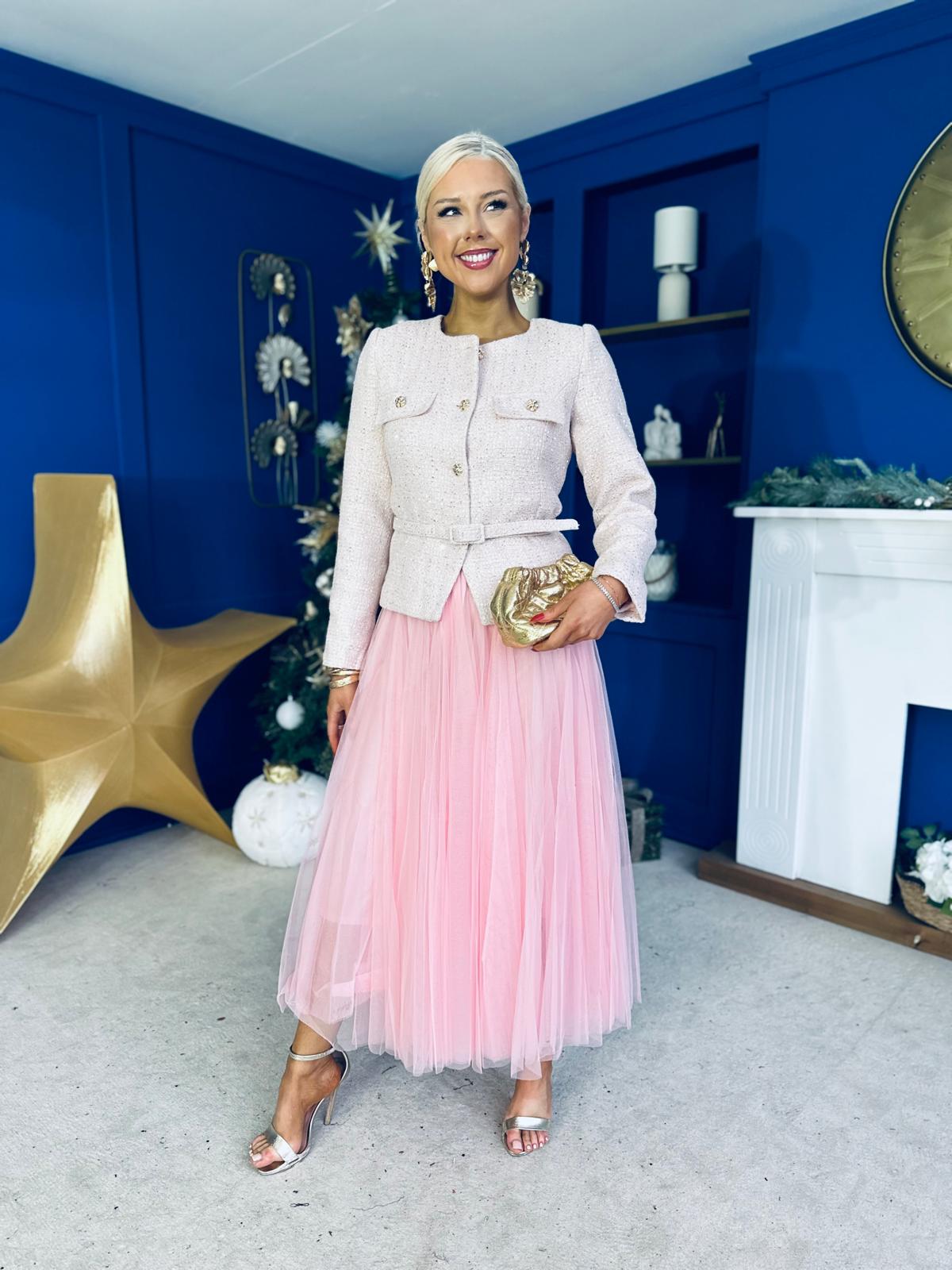 Elizabeth Tweed With Sequin Jacket Pink PRE ORDER Arriving 11 Dec