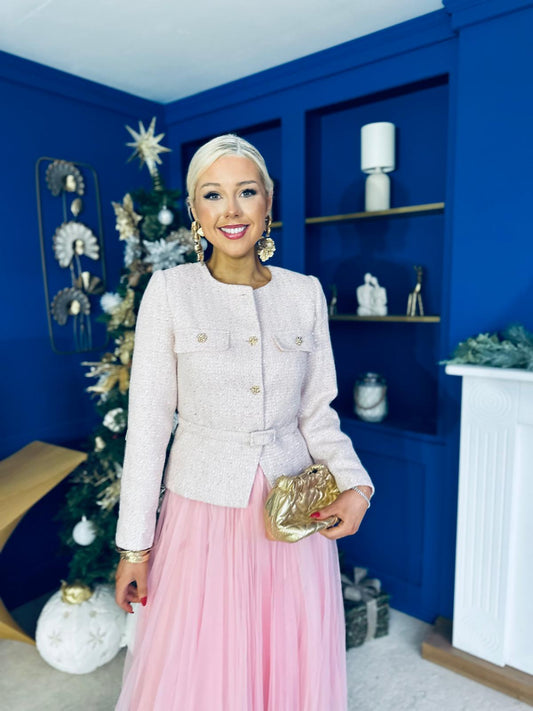 Elizabeth Tweed With Sequin Jacket Pink