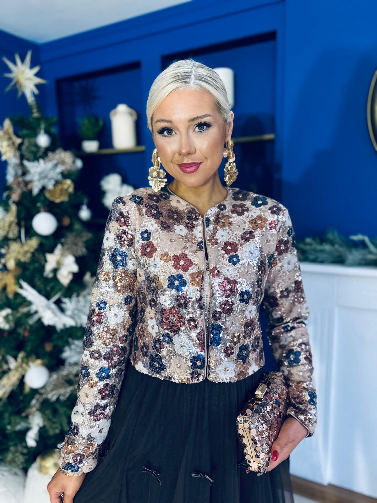 Dervla Gold Sequin Jacket Floral