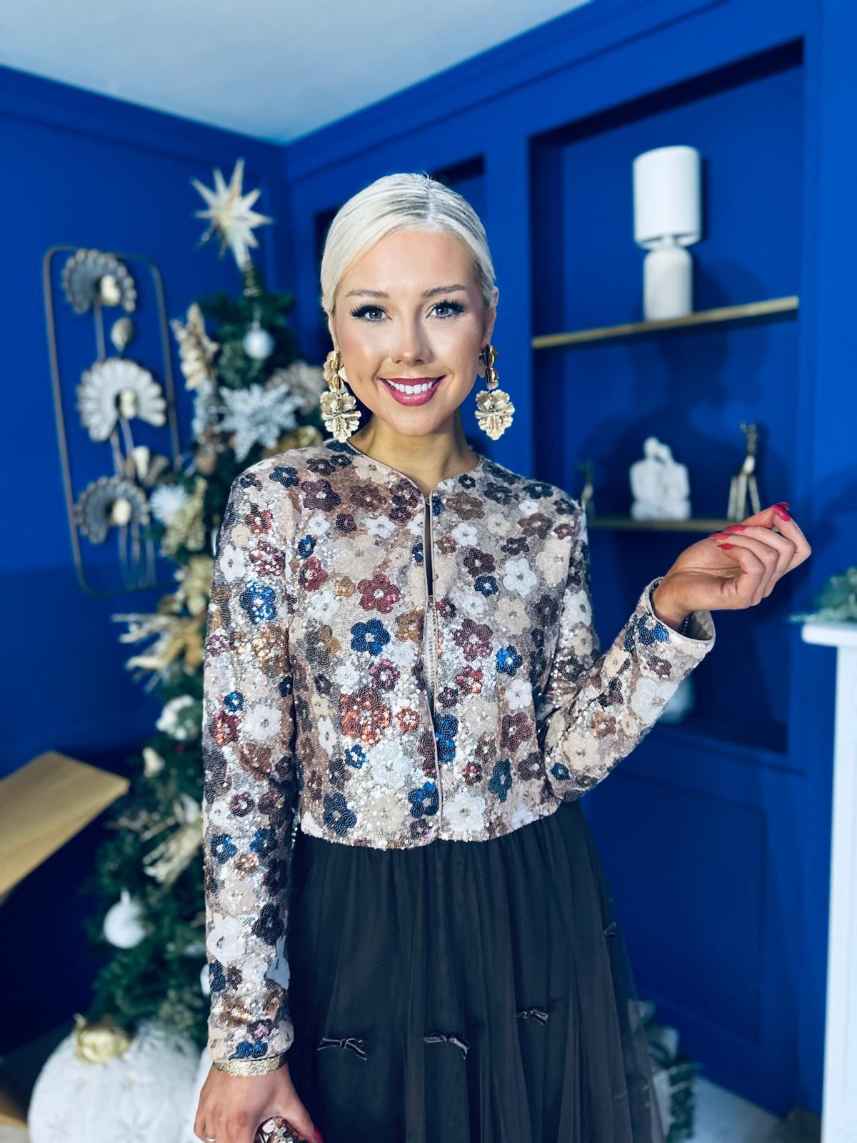 Dervla Gold Sequin Jacket Floral