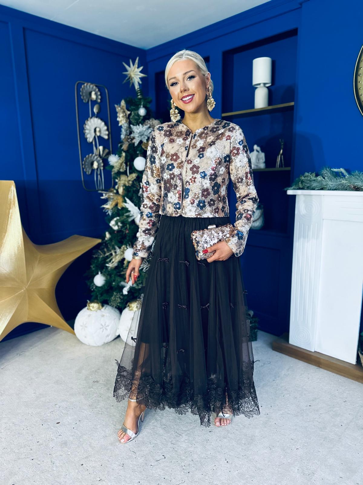 Dervla Gold Sequin Jacket Floral