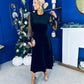 Ruth Sheer Sleeve Velvet Midi Dress Black