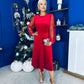 Ruth Sheer Sleeve Velvet Midi Dress Red