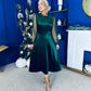 Ruth Sheer Sleeve Velvet Midi Dress Forest