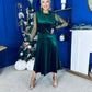 Ruth Sheer Sleeve Velvet Midi Dress Forest