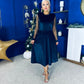 Ruth Sheer Sleeve Velvet Midi Dress Navy