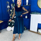 Ruth Sheer Sleeve Velvet Midi Dress Navy
