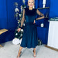 Ruth Sheer Sleeve Velvet Midi Dress Navy