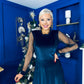 Ruth Sheer Sleeve Velvet Midi Dress Navy