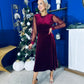 Ruth Sheer Sleeve Velvet Midi Dress Wine