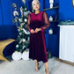 Ruth Sheer Sleeve Velvet Midi Dress Wine