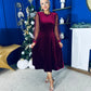 Ruth Sheer Sleeve Velvet Midi Dress Wine