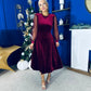 Ruth Sheer Sleeve Velvet Midi Dress Wine
