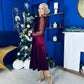 Ruth Sheer Sleeve Velvet Midi Dress Wine