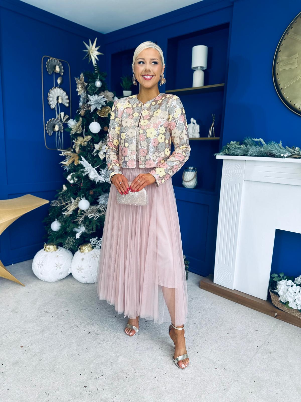 Dervla Sequin Jacket Floral Pink