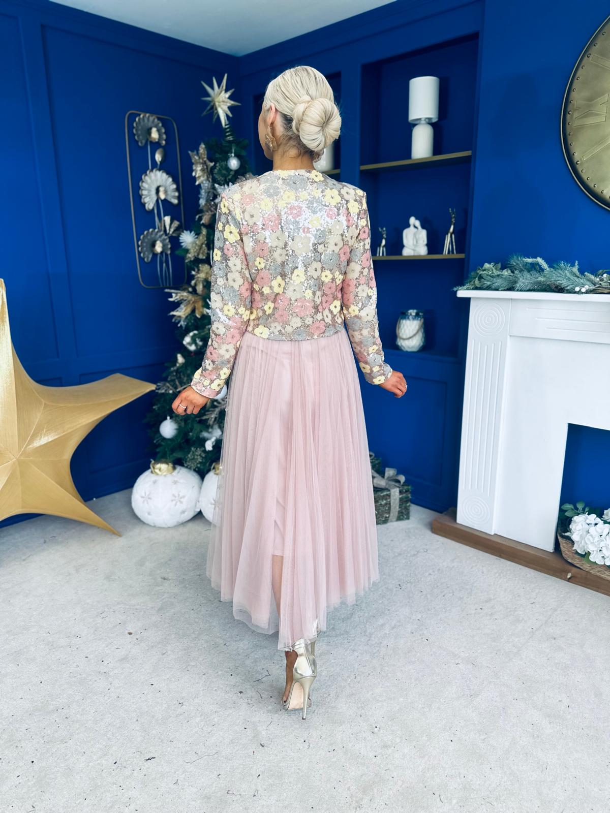 Dervla Sequin Jacket Floral Pink