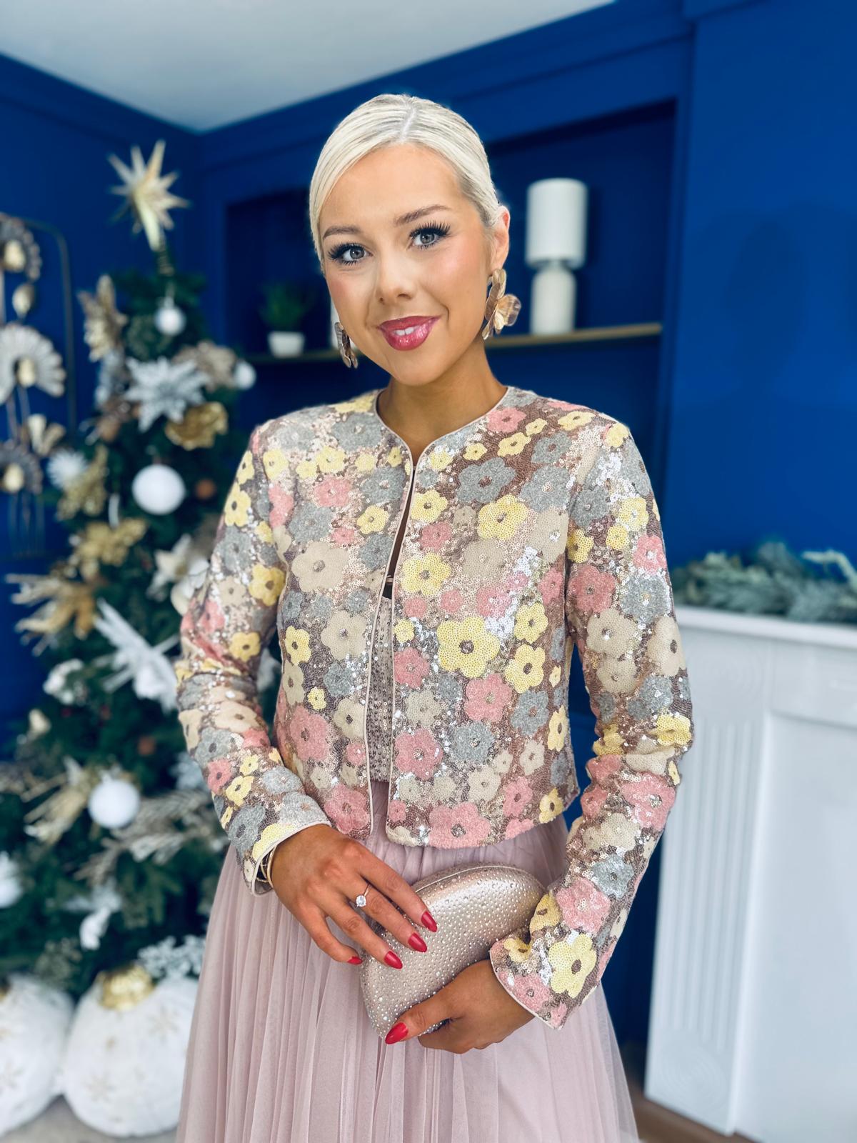 Dervla Sequin Jacket Floral Pink