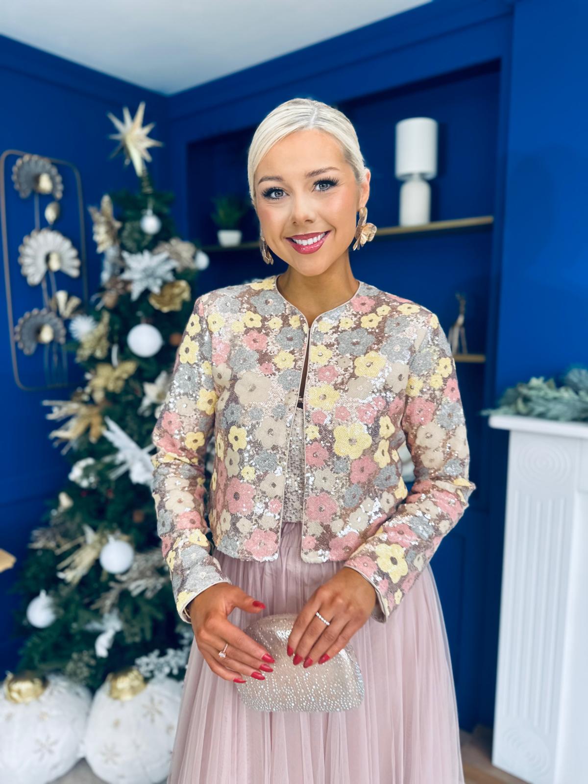 Dervla Sequin Jacket Floral Pink