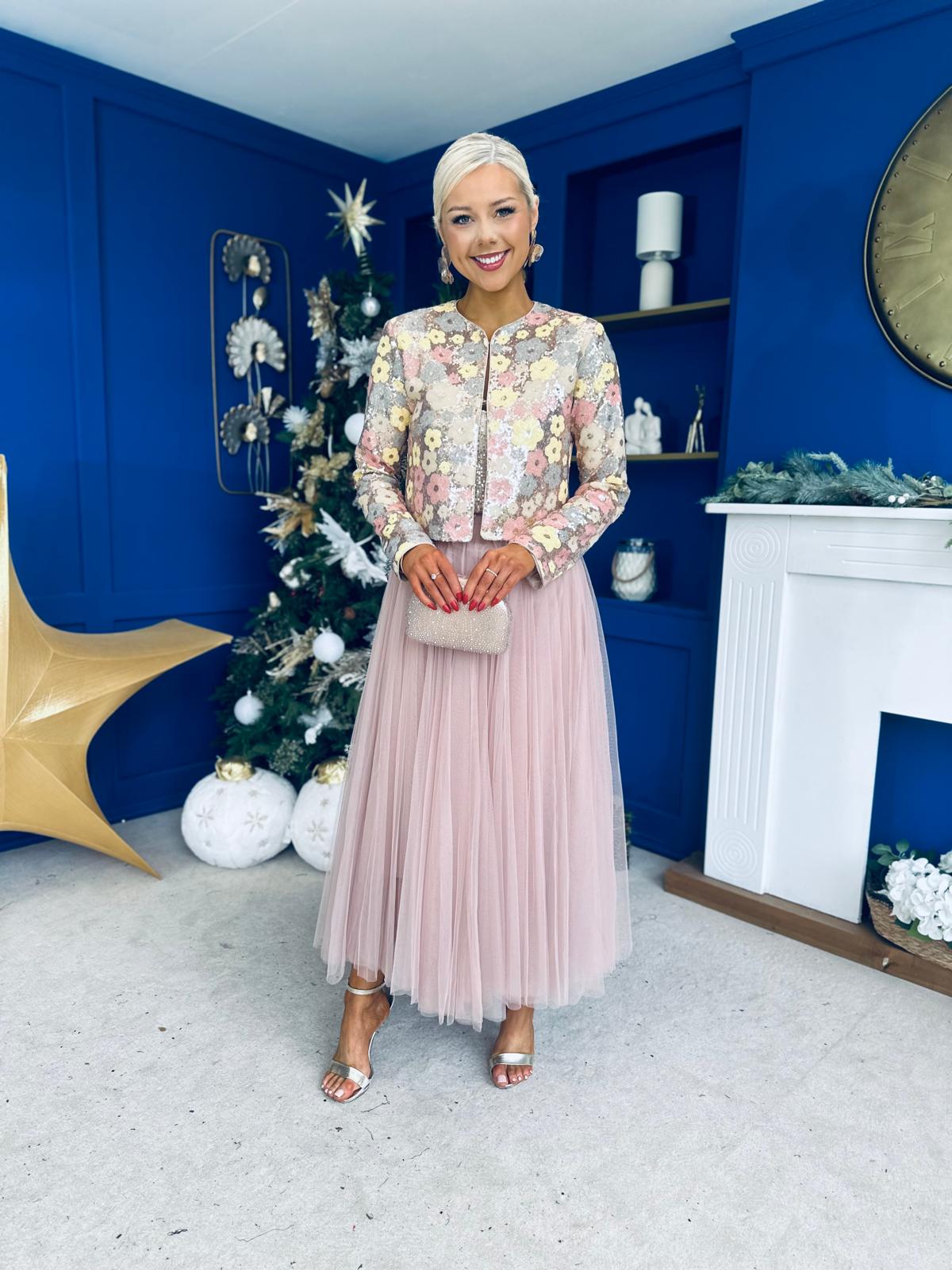 Dervla Sequin Jacket Floral Pink