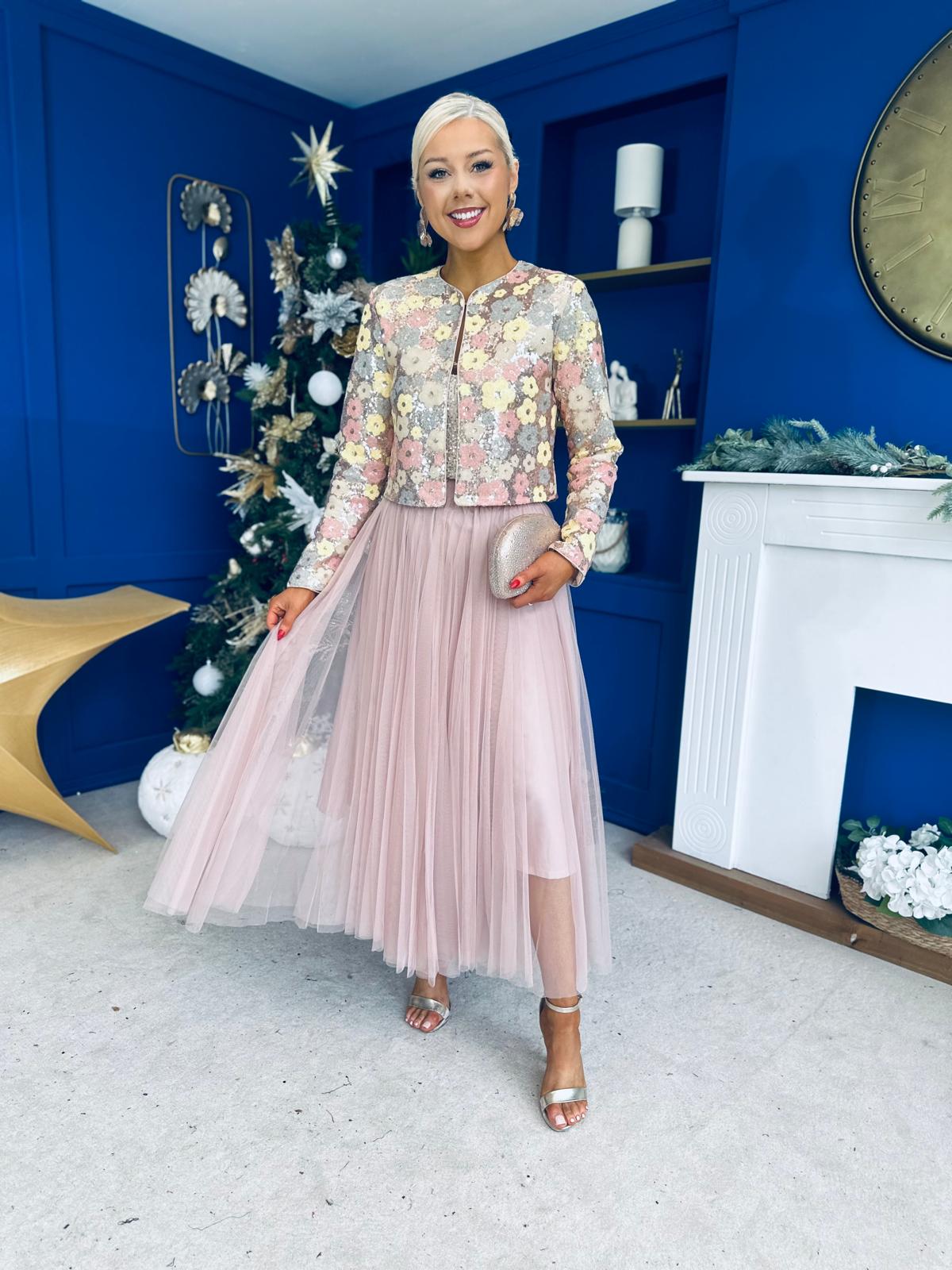 Dervla Sequin Jacket Floral Pink