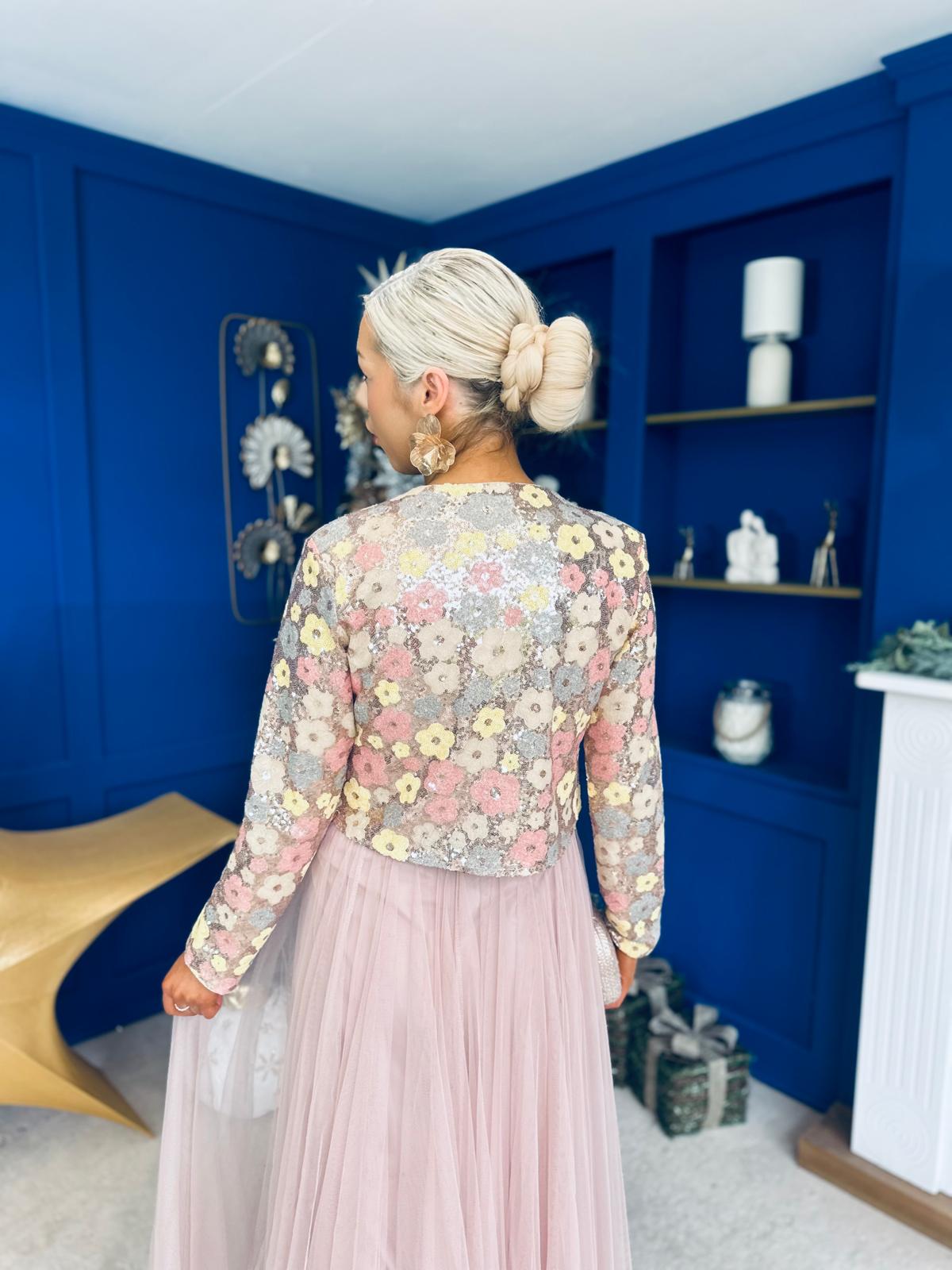 Dervla Sequin Jacket Floral Pink