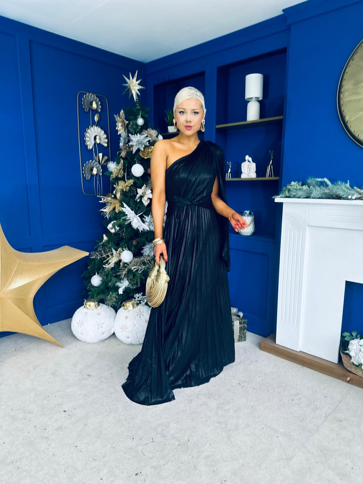 Rowen Metallic Detail Occasion Maxi Dress Black