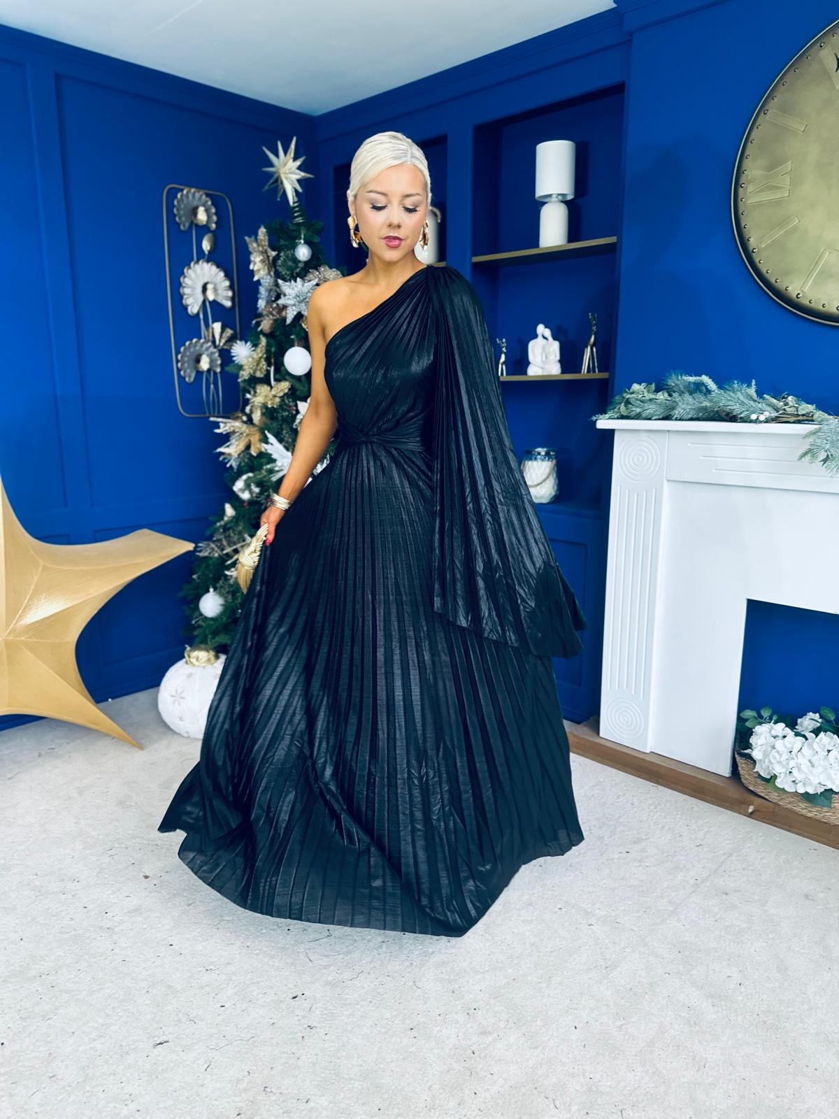 Rowen Metallic Detail Occasion Maxi Dress Black