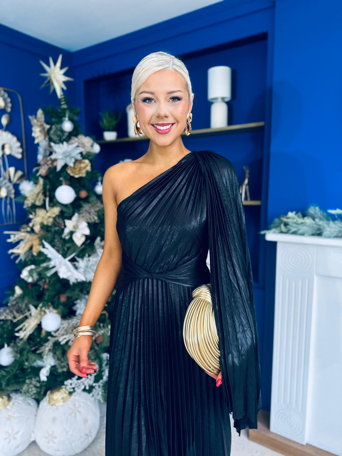 Rowen Metallic Detail Occasion Maxi Dress Black