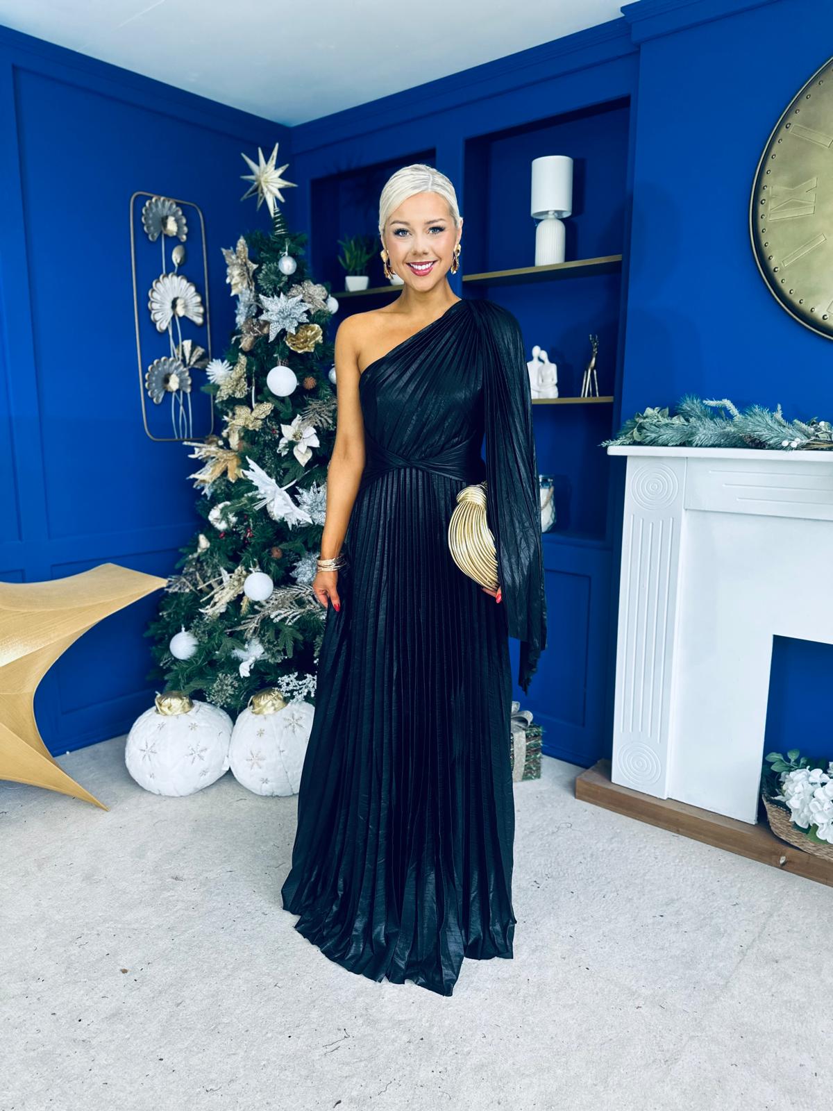 Rowen Metallic Detail Occasion Maxi Dress Black