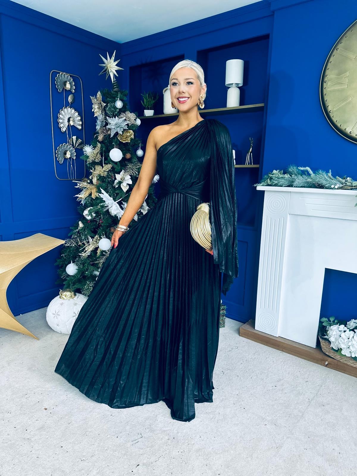 Rowen Metallic Detail Occasion Maxi Dress Black