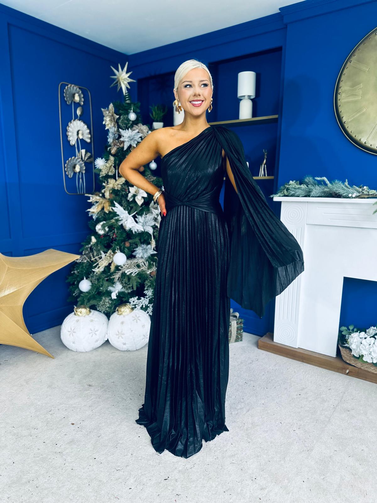 Rowen Metallic Detail Occasion Maxi Dress Black